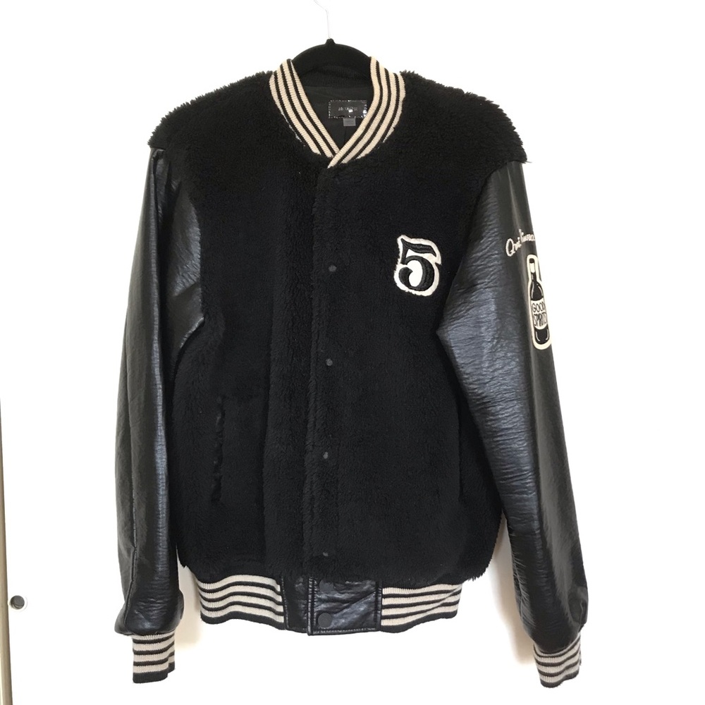 Mother Letterman Fuzzy Shearling Snap Varsity Jacket M